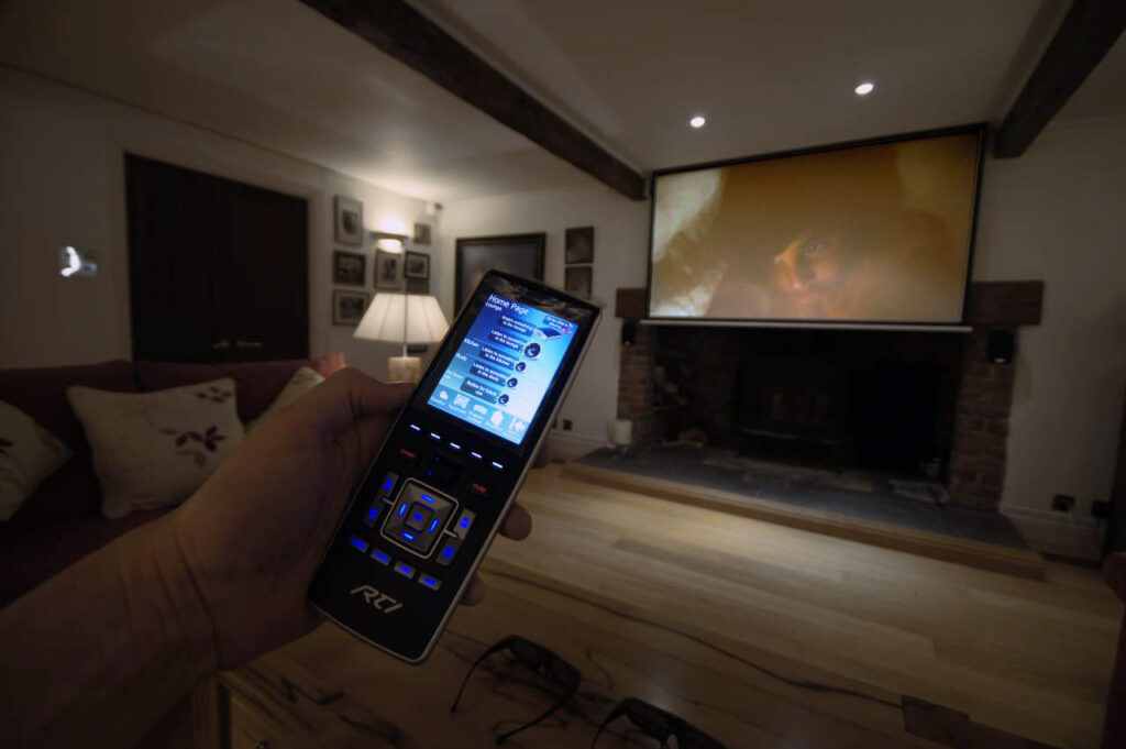 Cottage Cinema Room with RTI control and multi-room audio - RTI Remote - Home Cinema Pictures