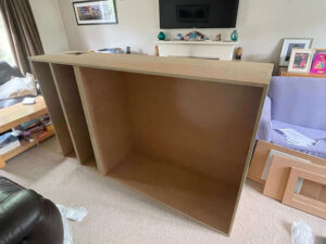 Home cinema furniture /cabinet /wardrobe assembly prior to spray painting 
