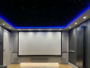 Bespoke home cinema furniture with built in motorised projection screen 